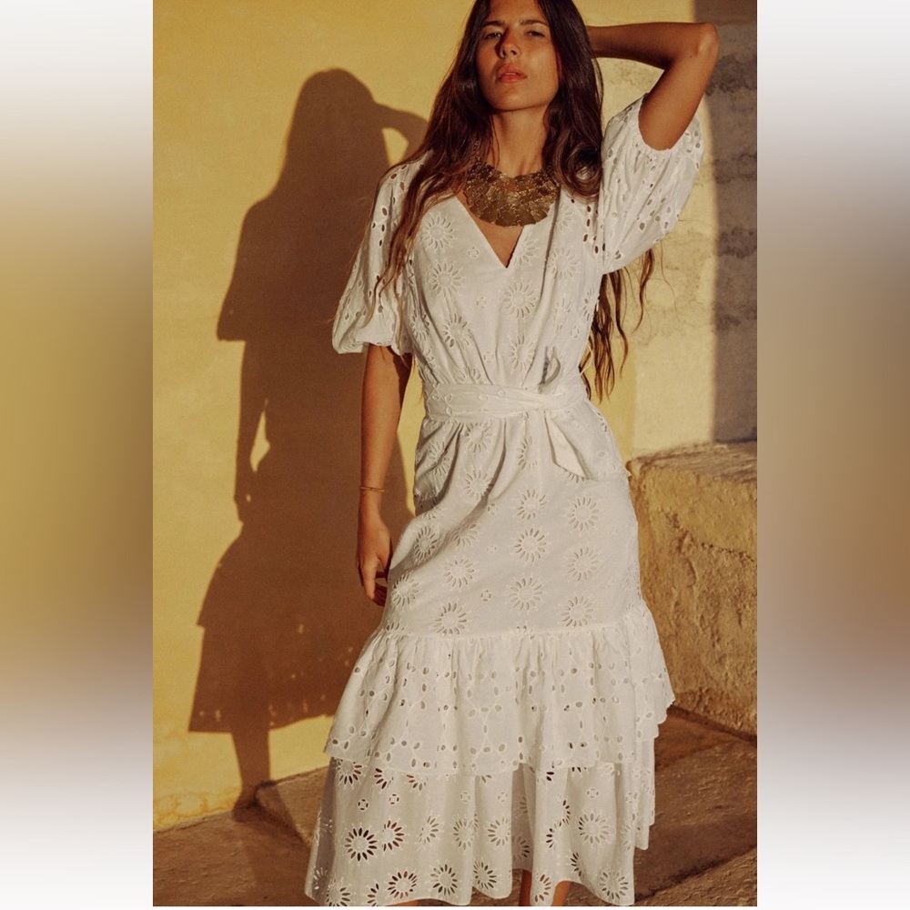 ZARA $169 BELTED EMBROIDERED MIDI DRESS NWT 2796/979